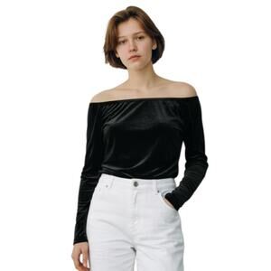 Deadstock Scott McClintock Y2K midnight Blue Off the Shoulder Velvet Top-PL